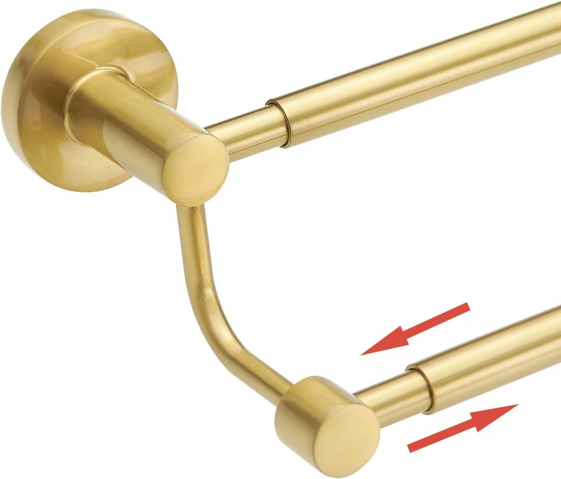 BESy Adjustable 16-26 Inches Double Bath Towel Bar for Bathroom SUS304 Stainless Steel Towel Holder, Hotel Style Wall Mount with Screws Hand Towel Bar，Towel Rack Rod Hanger, Brushed Gold Finish - Image 1